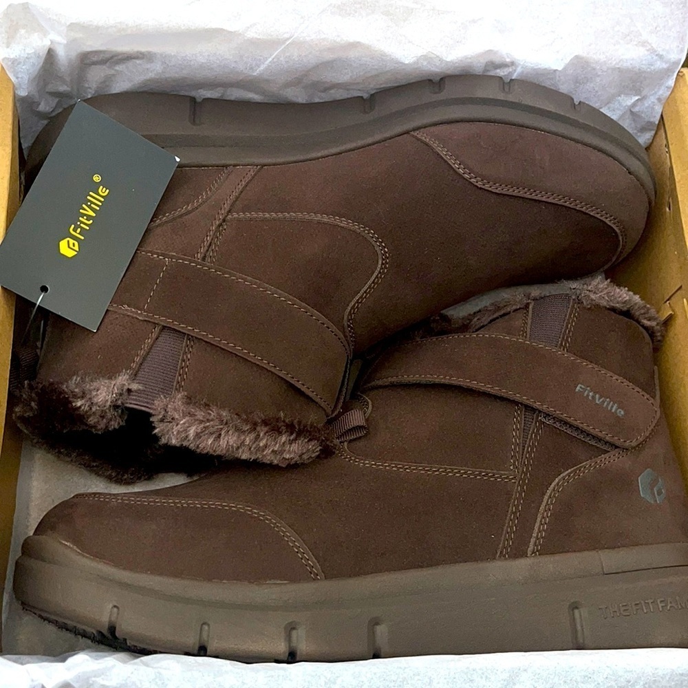 FitVille Men’s Winter Cozy Core V1 Wide Walking Sneakers Brown sz 11W New - Picture 3 of 11